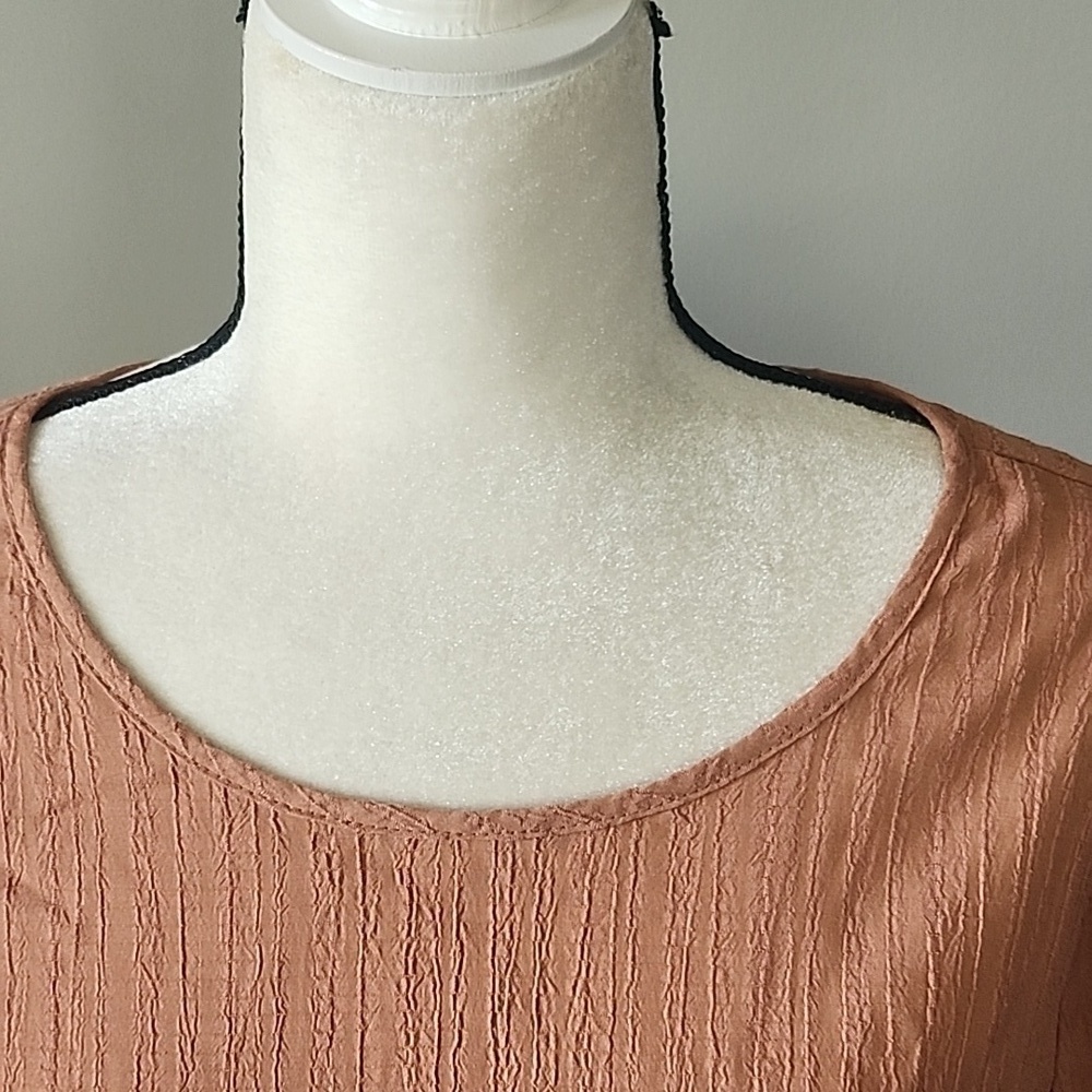 Cato peachy brown textured swing blouse with longer sleeves and button b… - Picture 6 of 14